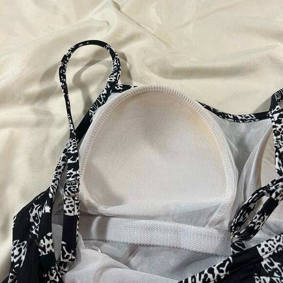 NWT Swim Solutions Black White Palm Print Swim Dress Wmns 12 Resortwear Beach - Picture 6 of 9